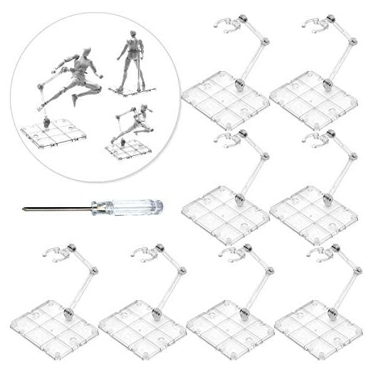 XISTEST Action Figure Stand, 8 PCS Assembly Action Figure Display Holder Base Doll Model Support Stand Compatible with HG RG SD SHF Gundam 1/144 Toy with Screwdriver Transparent