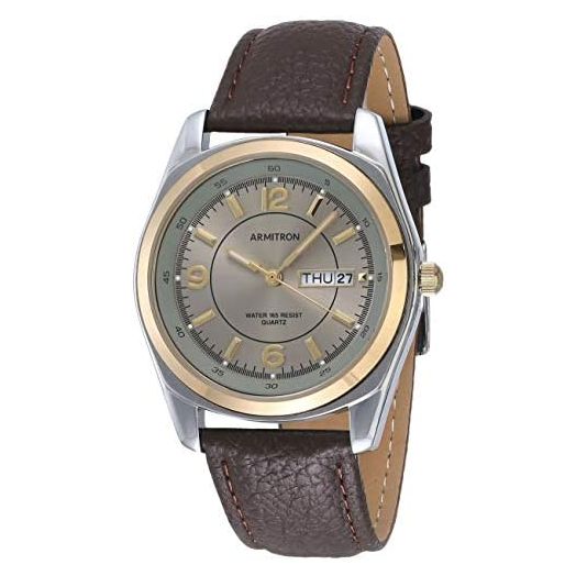 Armitron Men's 20/1925GYBN Round Two-Tone Brown Leather Strap Watch