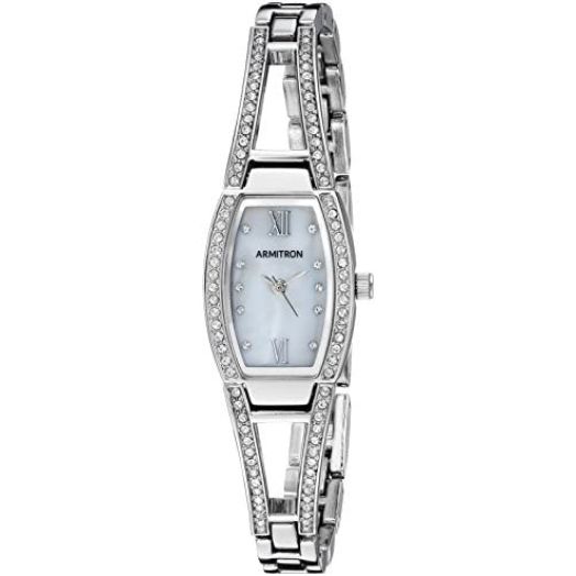 Armitron Women's 75/3531MPSV Genuine Crystal Accented Silver-Tone Bangle Watch