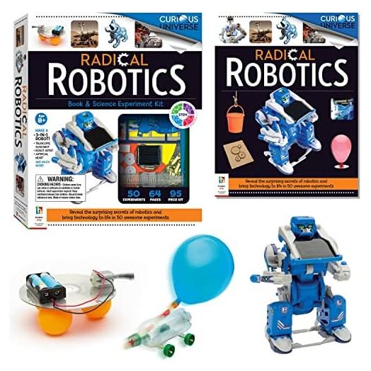 Curious Universe - Radical Robotics Science Kit - 50 Science Experiments with 95 Piece Kit - DIY Science and Robotics for Kids - Build Rocket Car - Create Robot - STEM Skills for Kids Aged 8 to 14
