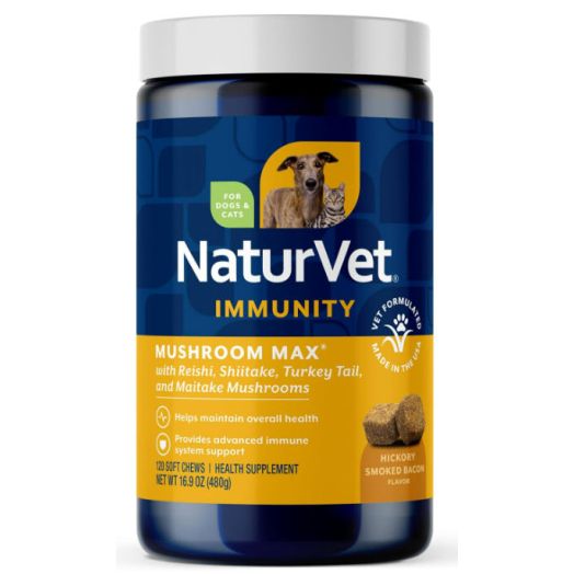 NaturVet Mushroom Max Advanced Immune Support Dog Supplement – Helps Strengthen Immunity, Overall Health for Dogs – Includes Shitake Mushrooms, Reishi, Turkey Tail – 120 Ct.