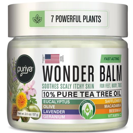 Tea Tree Oil Wonder Balm by Puriya, Use with Jock Itch, Athletes Foot, Body Acne, Back Acne Cleansers, Fast Acting Comfort Cream for Dry, Itchy Skin, Plant Powered, Extra Strength, Physician Approved