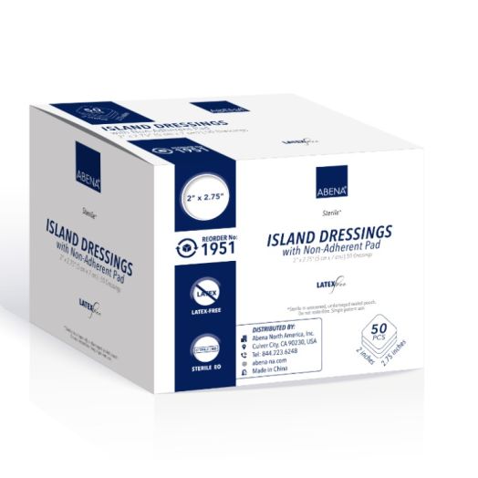 ABENA Adhesive Island Dressing, 4 Inch x 4 Inch Box of 25