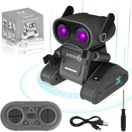 Robot Toy for Kids, Remote Control Robot Toy Intelligent Walking 360°Body Spinning Dancing with LED Eyes and Music, Demo Smart RC Robot Toys for Ages 3+ Boys Girls, Black