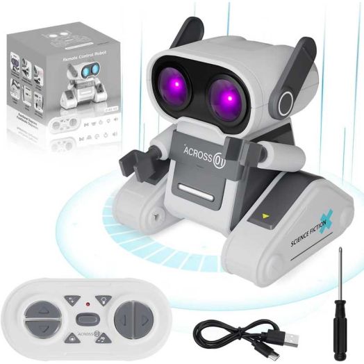 Robot Toy for Kids, Remote Control Robot Toy Intelligent Walking 360°Body Spinning Dancing with LED Eyes and Music, Demo Smart RC Robot Toys for Ages 3+ Boys Girls, White