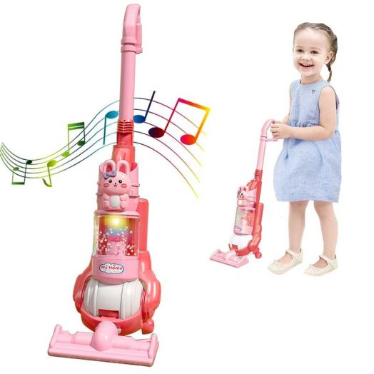 Kids Vacuum Cleaner, Pretend Play Toys for Girls, Toy Vacuum Cleaner for Kids, Toy Vacuum with Bright Light & Sounds, Toddler Vacuum with Real Suction Power, Toys for Girls 3 6 Years - Pink