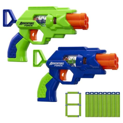 Adventure Force QuadStrike Blaster Set, Spring-Powered Auto-Indexing, 2 Blasters with 8 Accu-Blast Darts, Outdoor Play, Ages 8+
