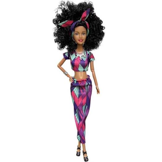 AlevRam 12-Inch African American Fashion Doll - Articulated Body, Curly Hair, Colorful Ethnic Skirt & Top Outfit, Gift for Kids Ages 3+