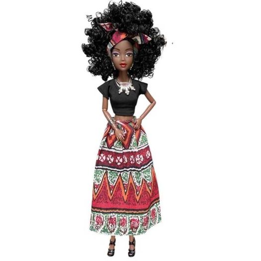 AlevRam 12-Inch African American Fashion Doll - Articulated Body, Curly Hair, Colorful Ethnic Skirt & Top Outfit, Gift for Kids Ages 3+