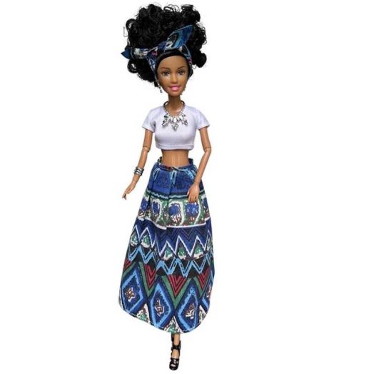 AlevRam 12-Inch African American Fashion Doll - Articulated Body, Curly Hair, Colorful Ethnic Skirt & Top Outfit, Gift for Kids Ages 3+