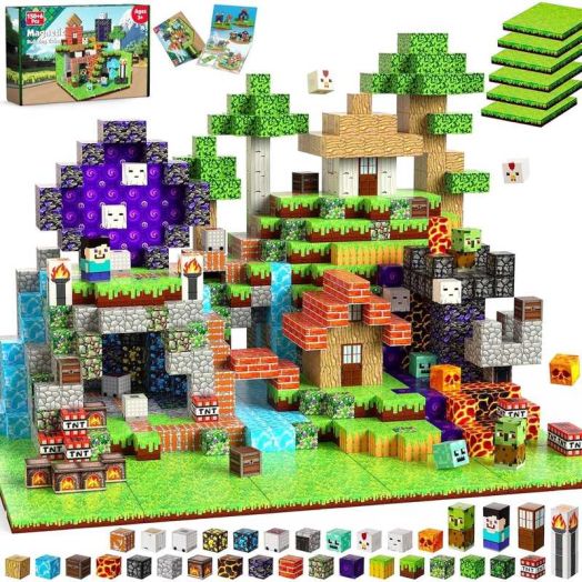 Annexfun 150Pcs Magnetic Blocks - Magnetic Building Block with 6 Base Plate, Stacking Magnets for Kids, Sensory Toy for Toddlers STEM Learning, Birthday Gifts for 3+ Years Old Boys Girls