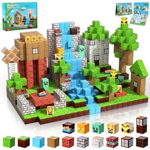 Annexfun Magnetic Blocks-100PCS Magnetic Building Blocks Magnet Cube Toys Stacking, Build Forest World Set, STEM Montessori Sensory Toys for Kids Boys Girls Age 3 4 5 6 7 8 9 10 Birthday Gifts