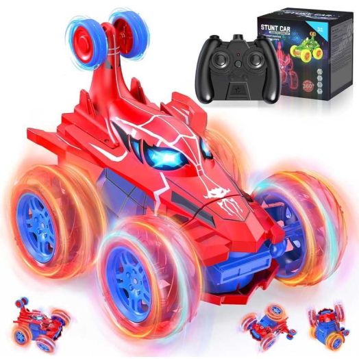 Remote Control Car for Girls, 360° Rotating 4WD Stunt RC Cars with Cool LED Lights, Rechargeable Car Toys Birthday Gifts for Kids Boys Age 3-6 7-9 10-12
