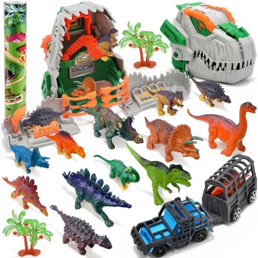 Dinosaur Toys ,6 Mini Dinosaurs & 2 Truck Carrier Cars, Birthday Gifts Toys for 12+ Year Old Boy, Educational Figures, Dinosaur Play Set