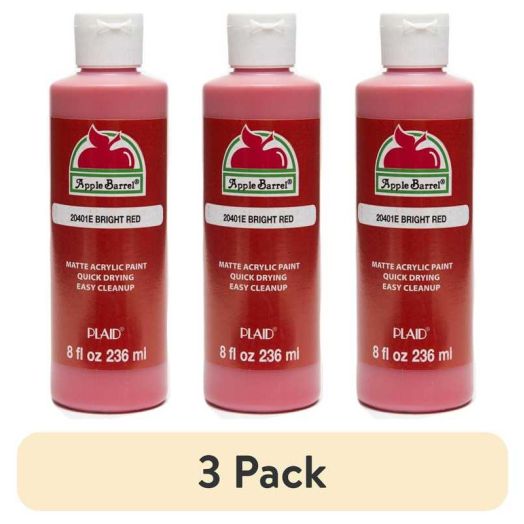 (3 pack) Apple Barrel Acrylic Craft Paint, Matte Finish, Bright Red, 8 fl oz