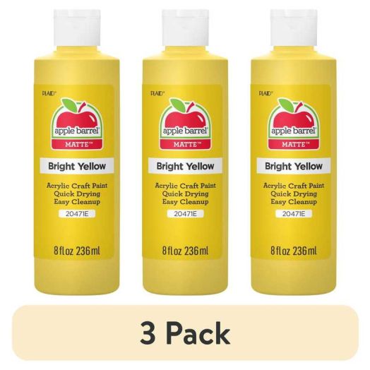 (3 pack) Apple Barrel Acrylic Craft Paint, Matte Finish, Bright Yellow, 8 fl oz