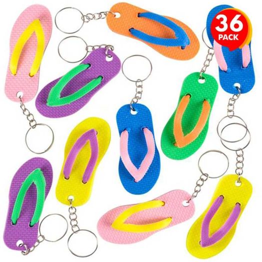 ArtCreativity Flip‑Flop Keychains Set, 36 Pieces, Beach & Summer Fun Characters, Party Favors for Kids & Teens, Backpack, Purse, Luggage Accessories