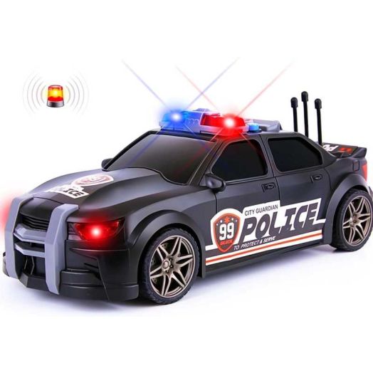 ArtCreativity Friction-Powered Police Car Toy - 1:20 Scale with Lights & Sirens, Pull-Back Vehicle for Kids, Emergency Rescue Play