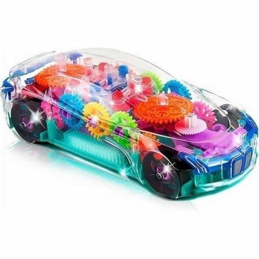 ArtCreativity Light-up Transparent Sensory Car Toy - Bump-and-Go Kids Vehicle with Spinning Gears, Music, LED Lights, Educational, Ages 3+