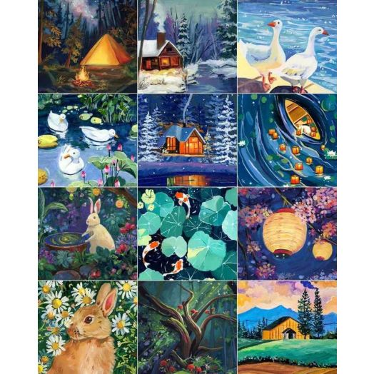 ARTDOT 12 Pack Diamond Art, Diamond Painting with Accessories and Tools for Gift Home Wall Decor