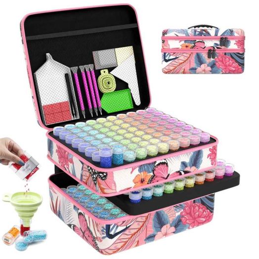 ARTDOT 240 Slot Large Diamond Painting Bead Storage Organizer, Plastic Container Case for Crafts and Drill Supplies (Pink Case)