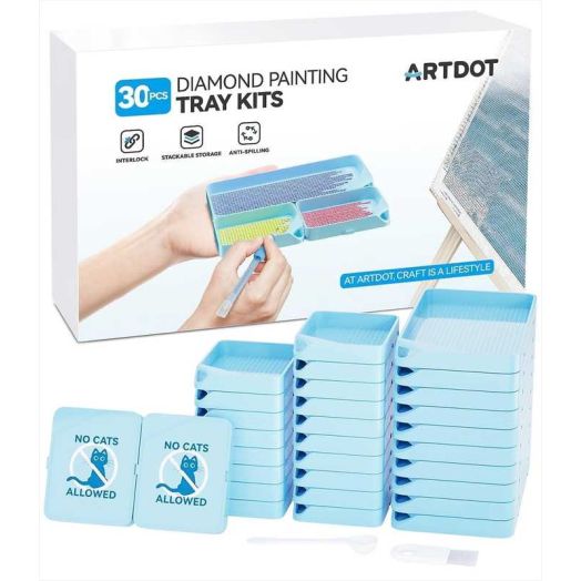 ARTDOT 30 Piece Diamond Painting Tray Tool Set, 10 Large and 20 Small Blue Trays for Beads and Drills Organization