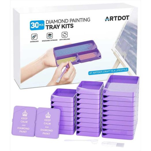 ARTDOT 30 Piece Diamond Painting Tray Tool Set, 10 Large and 20 Small Blue Trays for Beads and Drills Organization