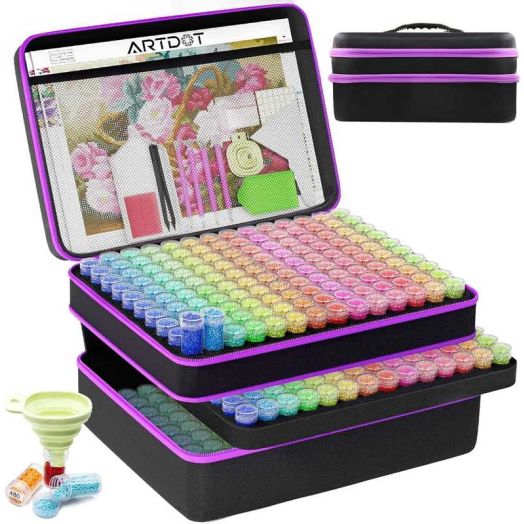 ARTDOT 420 Slot Large Diamond Painting Bead Storage Organizer, Plastic Container Case for Crafts and Drill Supplies (Black Case)