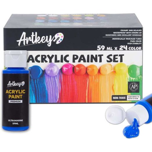 Artkey Acrylic Craft Paint Set, Festival, 24 Colors (2-Ounce)