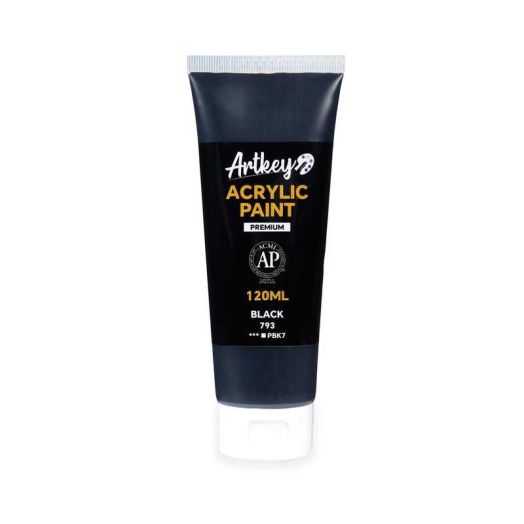 Artkey Acrylic Paint - Black (120 ml/4.06 oz) Tubes, Rich & Vibrant Pigments, Professional Art Supplies for Canvas Wood Rock Clay Fabric
