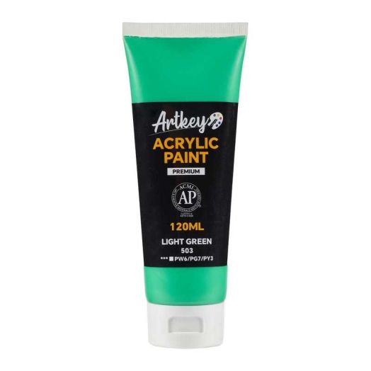 Artkey Acrylic Paint - Light Green (120 ml/4.06 oz) Tubes, Rich & Vibrant Pigments, Professional Artists Acrylic Paints - Art Supplies for Canvas Wood Rock Clay Fabric Ceramics Art Crafts Painting