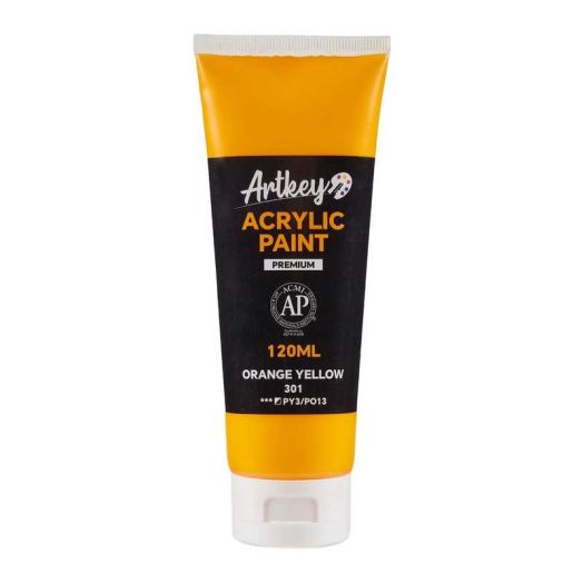 Artkey Acrylic Paint - Orange Yellow (120 ml/4.06 oz) Tubes, Rich & Vibrant Pigments, Professional Artists Acrylic Paints - Art Supplies for Canvas Wood Rock Clay Fabric Ceramics Art Crafts Painting