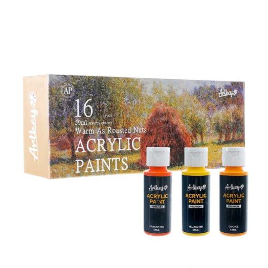 Artkey Acrylic Paint Set, 16 Colors 2 oz/59 ml Acrylic Paint Kit for Professional Artists & Beginners - Fall Warm
