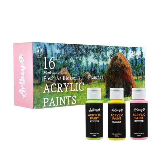 Artkey Acrylic Paint Set, 16 Colors 2 oz/59 ml Acrylic Paint Kit for Professional Artists & Beginners - Spring Pastel