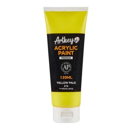 Artkey Acrylic Paint - Yellow Pale (120 ml/4.06 oz) Tubes, Rich & Vibrant Pigments, Professional Artists Acrylic Paints