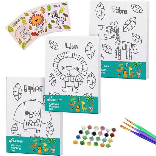 Artkey Canvas,5" x 7" inch 3 Packs Pre Drawn Canvas Set,Art and Craft Kit for Painting for Children,Unisex