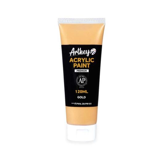 Artkey Metallic Acrylic Paint - Gold (120 ml/4.06 oz) Tubes, Rich & Vibrant Pigments, Professional Art Supplies for Canvas Wood Rock Clay Fabric