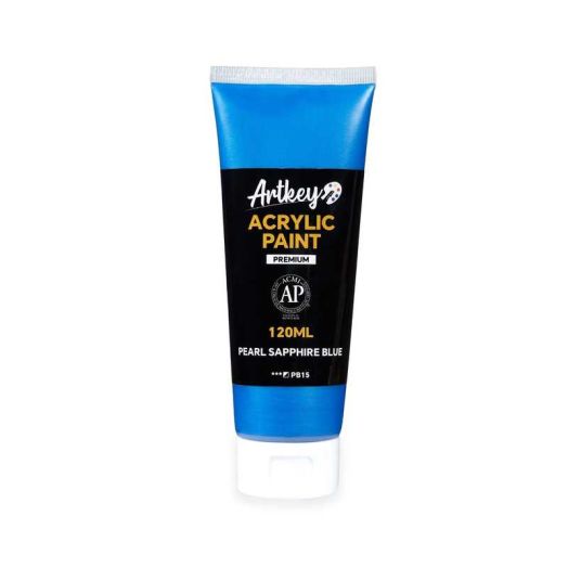Artkey Metallic Acrylic Paint - Pearl Sapphire Blue (120 ml/4.06 oz) Tubes, Rich & Vibrant Pigments, Professional Art Supplies for Canvas Wood Rock Clay Fabric
