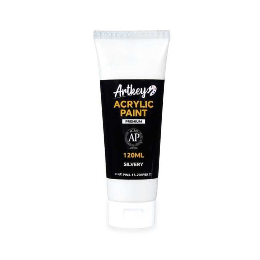 Artkey Metallic Acrylic Paint - Silvery (120 ml/4.06 oz) Tubes, Rich & Vibrant Pigments, Professional Art Supplies for Canvas Wood Rock Clay Fabric