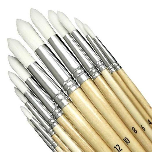 Artkey Nickel Nylon Hair Paint Brushes Set, 12 Pcs Round Tips Brushes for Adult & Kid 3-15 Years Old
