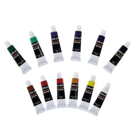 Vibrant Creations 12-Pack Acrylic Paint Set | 12ml / 0.4 fl oz Tubes | Rich Pigment Variety Pack for Artists, with Smooth Consistency for Canvas, Paper & Fabric