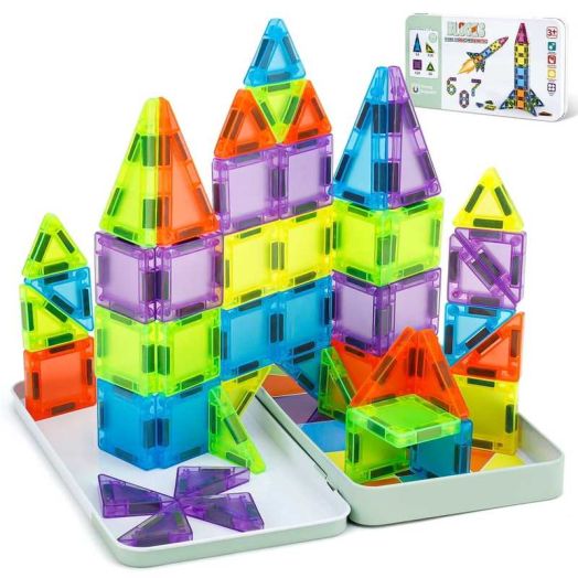 Askmuse 50PCS Magnetic Blocks Building Set, Magnet Tiles for Toddlers, Strong Magnets STEM Toys, Safe Magnetic Toys for Kids Ages 3+, Preschool Learning & Travel Play