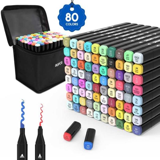 ASOVNXF Markers,80 Colors Art Markers Set,Permanent Coloring Markers,Dual Tips Drawing Markers for Adult Coloring Drawing,Artist Markers Art Supplies for Blending Sketching,Art Set Marker Pens