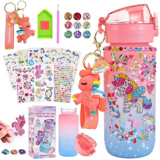 ATOPDREAM Decorate Your Own Water Bottle for Girls, Gifts for 5 6 7 8 9 Year Old Girls, Unicorn Themed Craft Kits for Girls Ages 6-8, Unicorn Painting Craft Girls Birthday Gifts