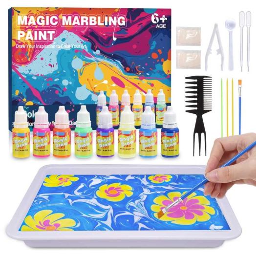 Glow Water Marbling Paint Kit, Painting Craft Kits for Kids Age 6-8, Gifts for 6 7 8 9 10-12 Year Old Boys Girls, Birthday Gift Ideas