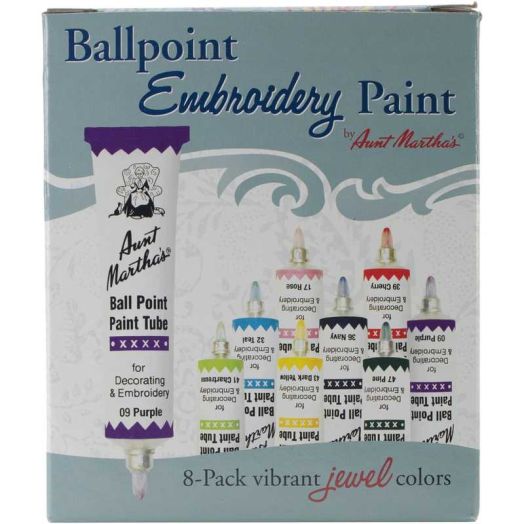 Aunt Martha's Ballpoint 8-Pack Embroidery Paint, Jewel Colors
