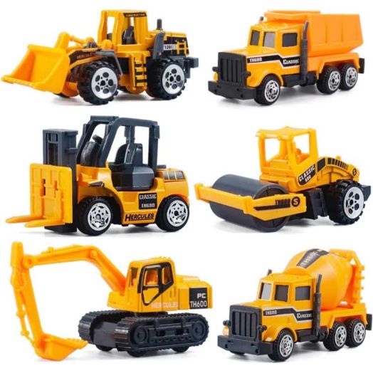 6-Piece Mini Construction Vehicle Set for Kids - 1/64 Scale Excavator, Mixer, Bulldozers,Forklift & Dump Truck Toy Car Models for Toddlers Gifts