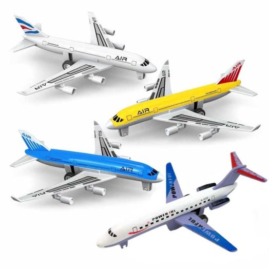 AUTERCO Pull Back Airplane Toy Set, 4 Pack Die-Cast Metal & Plastic Model Planes for Kids 3+ - Gift for Boys & Girls