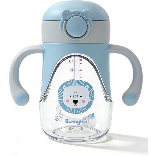 Bunnytoo Weighted Straw Sippy Cup 1-3 Years Old, 8oz BPA-Free Tritan Baby Water Cup with Handles, Transition Training Drinking Cup for 12-36 Months Toddler (Blue)