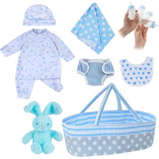 Babeside Reborn Baby Accessories with Soft Cloth Body for 17-22 in Doll - 8pc Clothes Outfit Set for Boys